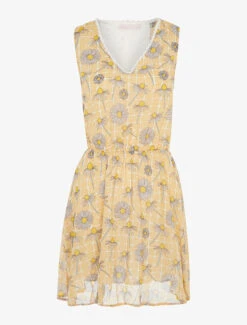 Robe Cintrée Imprimé Marguerites à Dos Dentelle - Jaune