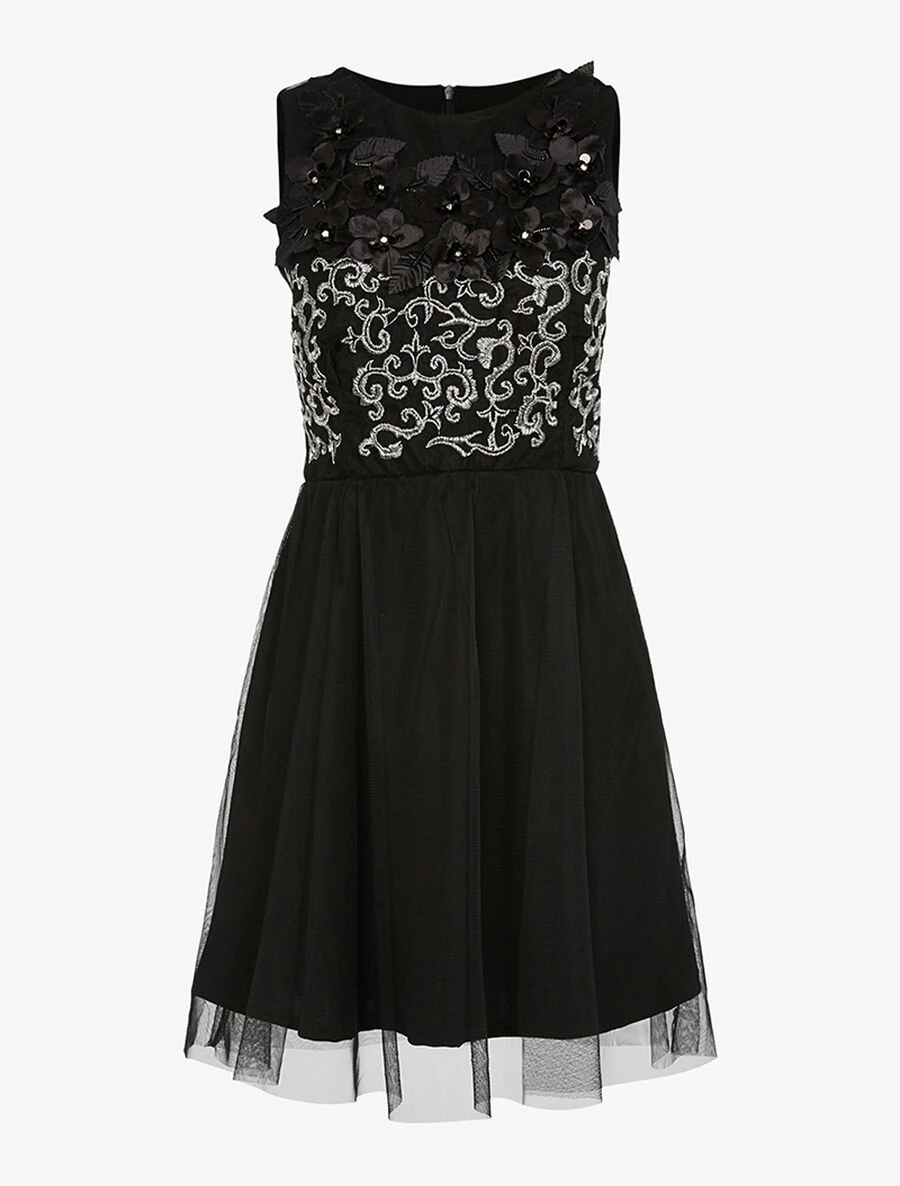 Robe Fleurie Bas à Tulle - Noir 3 Robe Fleurie Bas à Tulle - Noir
