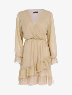 Robe Volantée à Pois Brodés - Beige