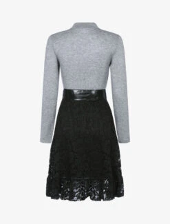 Robe En Maille Fine Et Dentelle - Gris Clair -DADA Vetements Magasin 131703 robe en maille fine et dentelle gris clair 2