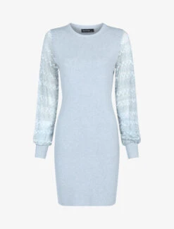 Robe-pull à Manches En Dentelle - Gris