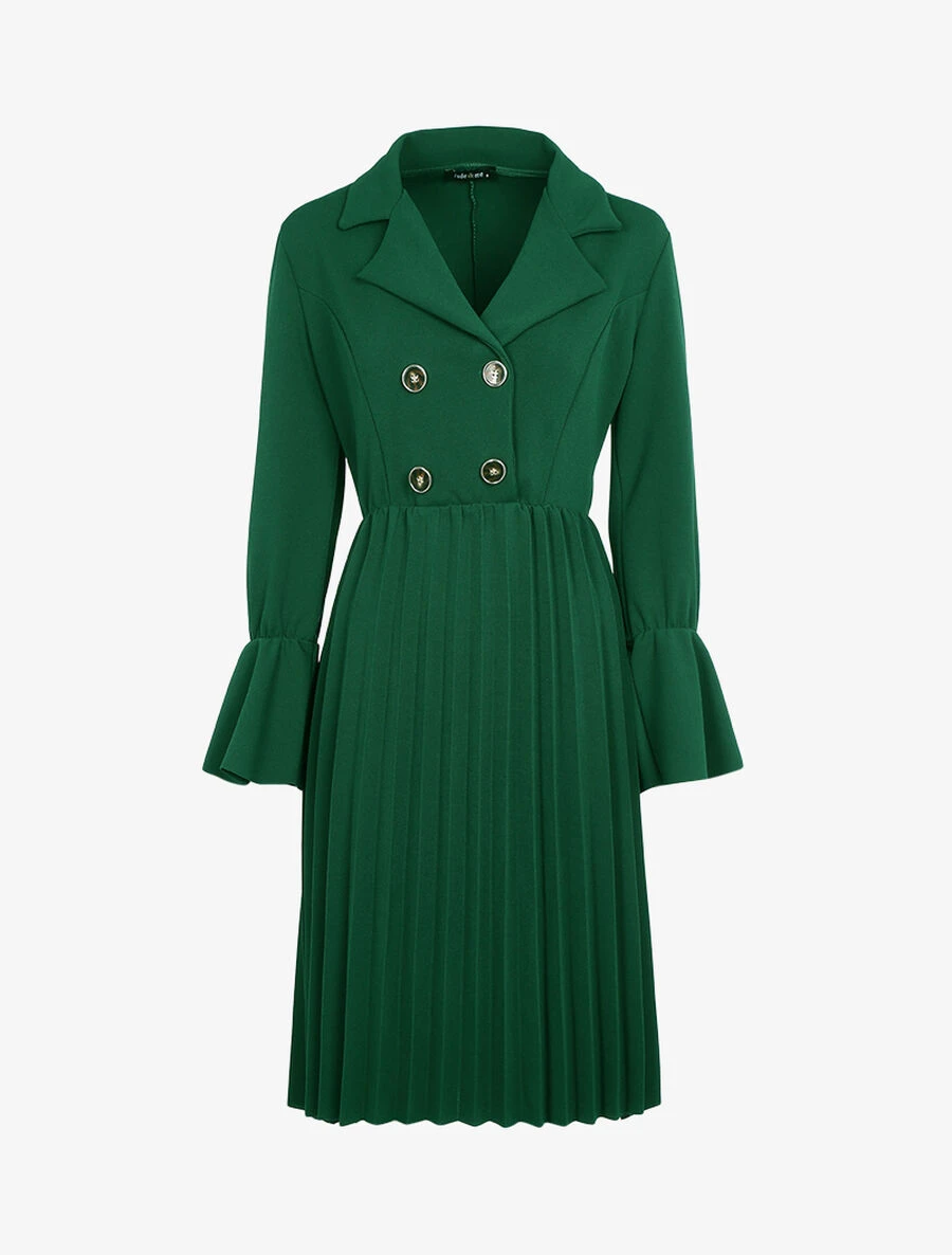 Robe Style Officier à Bas Gaufré - Vert 3 Robe Style Officier à Bas Gaufré - Vert