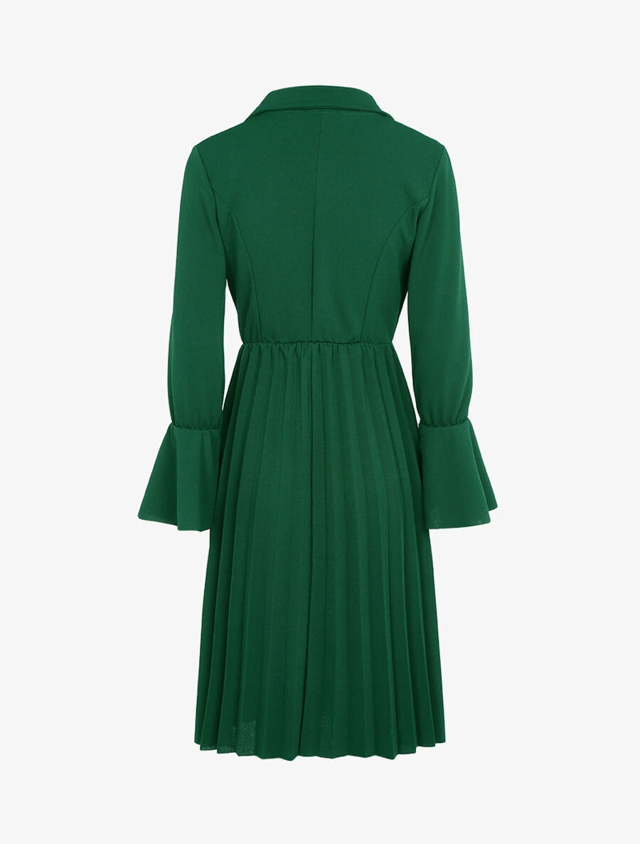 Robe Style Officier à Bas Gaufré - Vert 4 Robe Style Officier à Bas Gaufré - Vert – Image 2