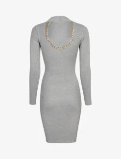 Robe-pull à Dos à Découpe Et à Chaîne - Gris Chiné -DADA Vetements Magasin 139401 robe pull a dos a decoupe et a chaine gris chine 2