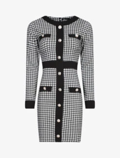 Robe Chic Imprimé Pied De Poule - Noir 6 Robe Chic Imprimé Pied De Poule - Noir -DADA Vetements Magasin 139582 robe chic imprime pied de poule noir 2