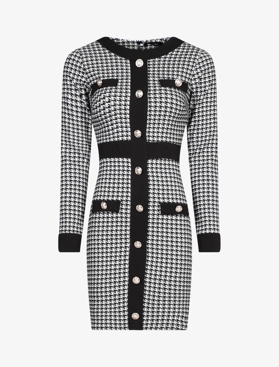 Robe Chic Imprimé Pied De Poule - Noir 4 Robe Chic Imprimé Pied De Poule - Noir – Image 2