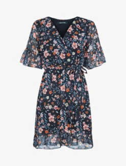 Robe Fleurie Effet Portefeuille - Noir