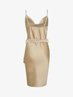 Robe Satinée à Col Bénitier - Beige Foncé -DADA Vetements Magasin 141349 robe satinee a col benitier beige fonce 2