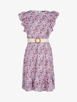 Robe Fleurie à Volants - Rose