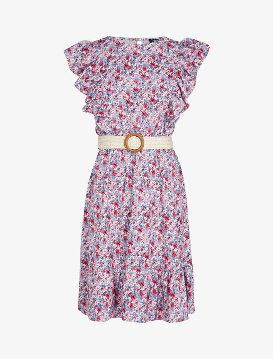 Robe Fleurie à Volants - Rose 3 Robe Fleurie à Volants - Rose