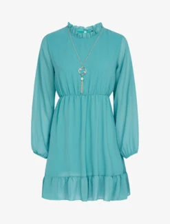 Tunique Style Robe En Voile à Encolure Montante - Turquoise