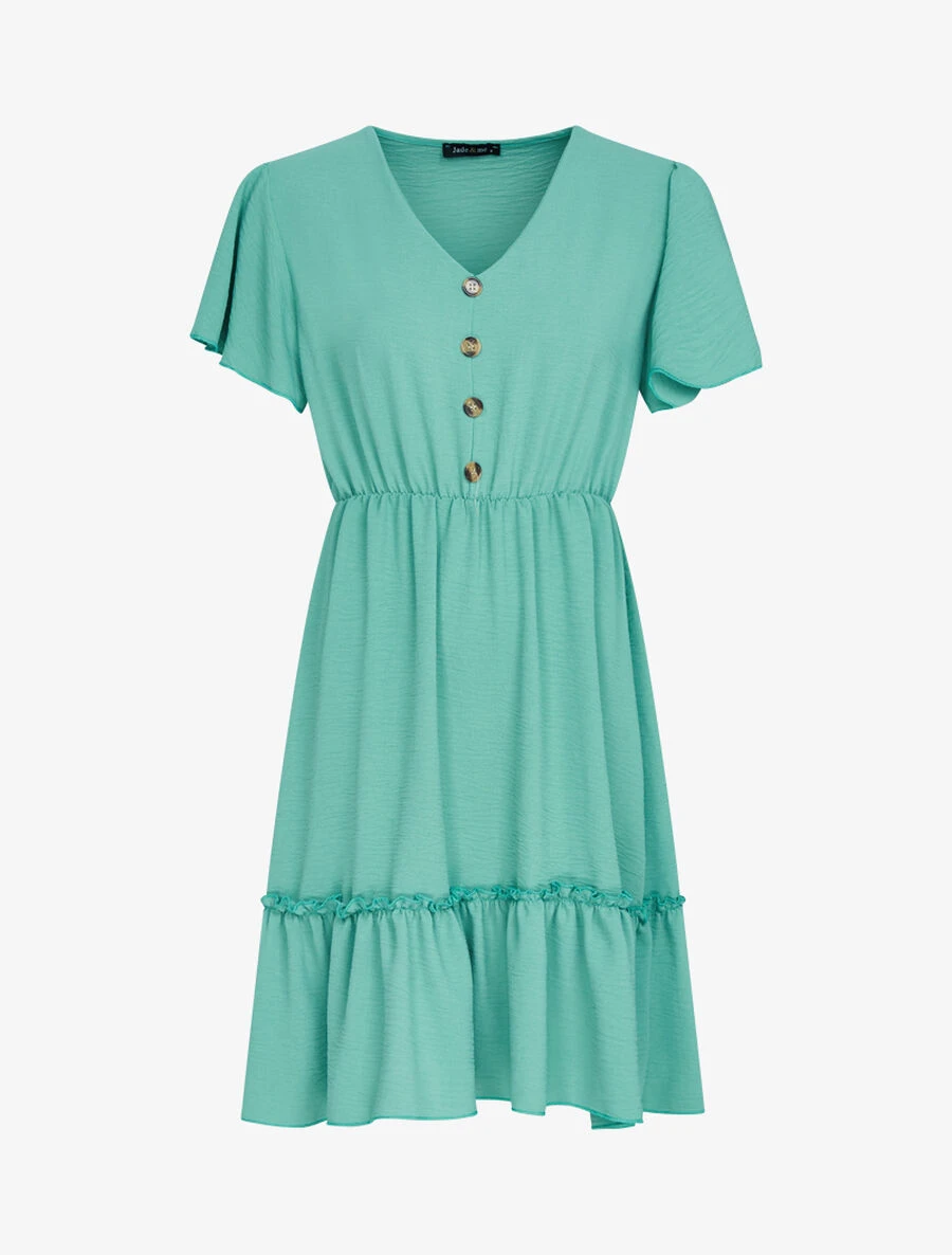 Robe Patineuse à Boutons Décoratifs - Turquoise 3 Robe Patineuse à Boutons Décoratifs - Turquoise