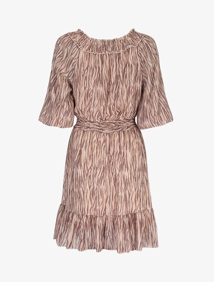 Robe à Col Bardot Et Imprimés - Camel 4 Robe à Col Bardot Et Imprimés - Camel – Image 2