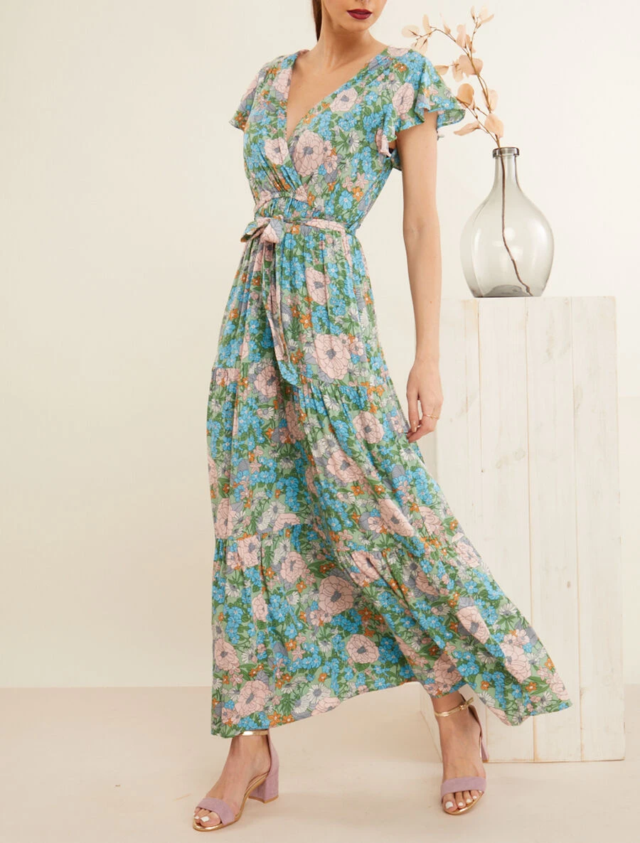 DADA Vetements Magasin 38 DADA Vetements Magasin -DADA Vetements Magasin 144742 robe a imprime floral et emmanchures volantees vert amande 1