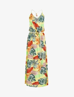 Robe Longue à Imprimé Tropical - Jaune -DADA Vetements Magasin 145366 robe longue a imprime tropical jaune 2