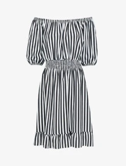 Robe Imprimée à Col Bardot - Noir