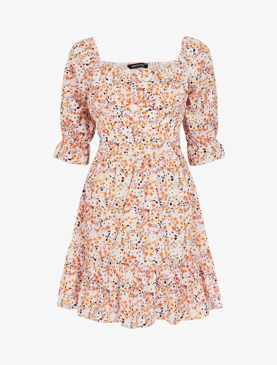 Robe Fleurie à Poitrine Soulignée - Rose 3 Robe Fleurie à Poitrine Soulignée - Rose