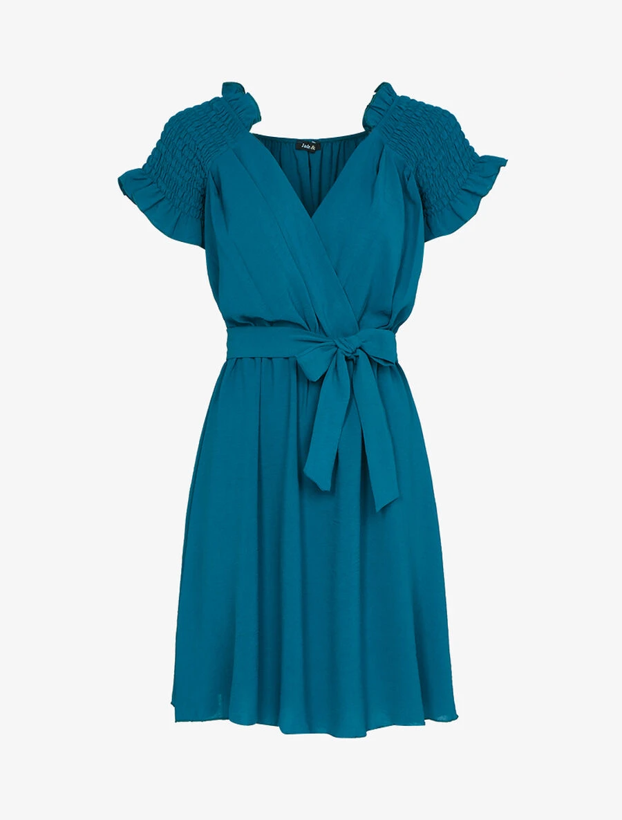 Robe à épaules Volantées Et élastiquées - Bleu Pétrole 3 Robe à épaules Volantées Et élastiquées - Bleu Pétrole