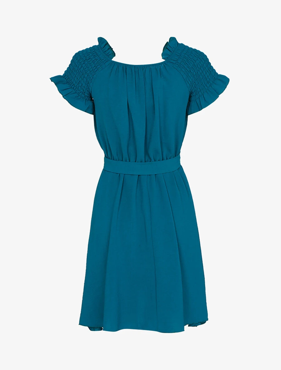 Robe à épaules Volantées Et élastiquées - Bleu Pétrole 4 Robe à épaules Volantées Et élastiquées - Bleu Pétrole – Image 2