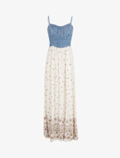 Robe à Buste Effet Jean Et Imprimés - Beige -DADA Vetements Magasin 150618 robe a buste effet jean et imprimes beige 3