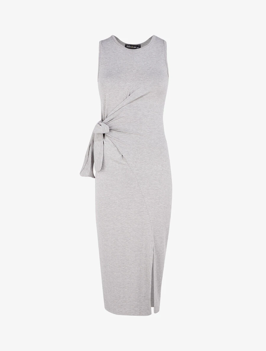 Robe à Empiècements à Nouer - Gris Clair 3 Robe à Empiècements à Nouer - Gris Clair