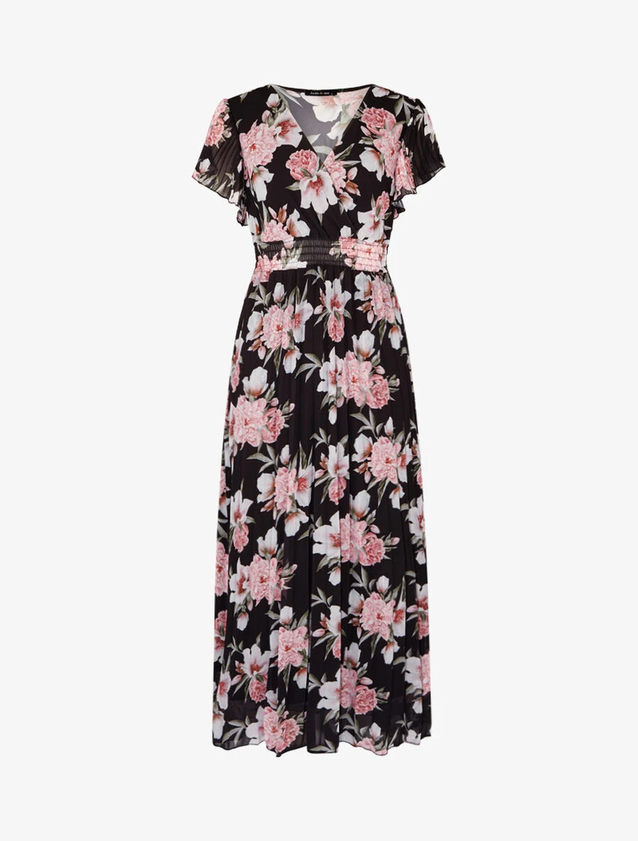 Robe Fleurie Gaufrée Ajourée - Noir 3 Robe Fleurie Gaufrée Ajourée - Noir