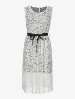 Robe Dentelle Avec Doublure - Blanc