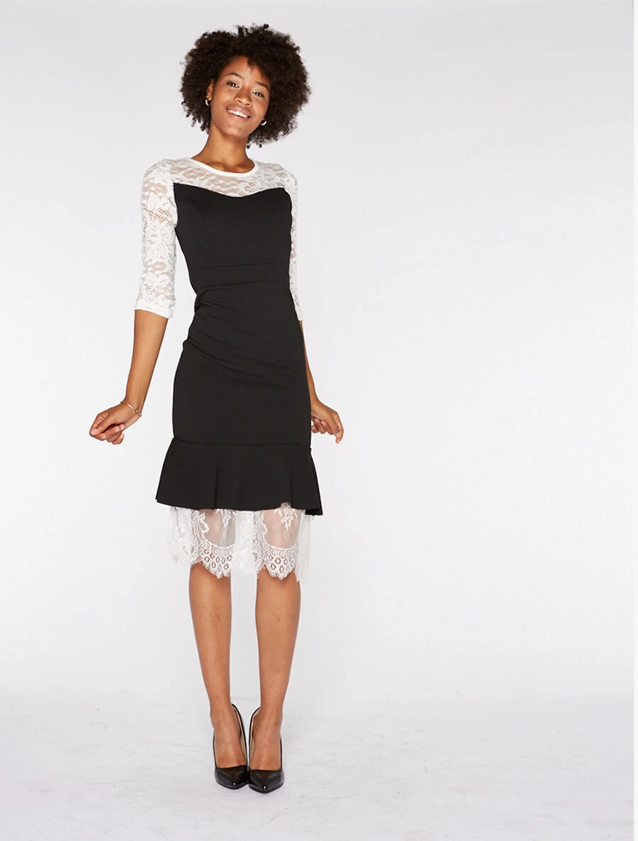 Robe Dentelle Trompe L'oeil - Noir/blanc 6 Robe Dentelle Trompe L'oeil - Noir/blanc – Image 4