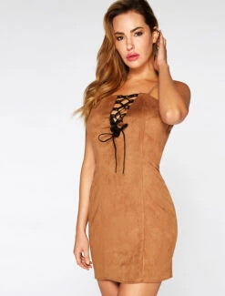 Robe Daim Buste Lacer - Camel -DADA Vetements Magasin 86071 robe daim buste lacer camel 3