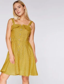 Robe Lin à Rayures - Moutarde