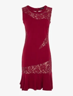 Robe Volantée En Dentelle - Rouge