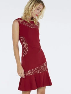 Robe Volantée En Dentelle - Rouge -DADA Vetements Magasin 93781 robe volantee en dentelle rouge 3