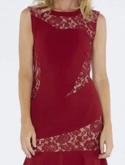 Robe Volantée En Dentelle - Rouge -DADA Vetements Magasin 93781 robe volantee en dentelle rouge 5