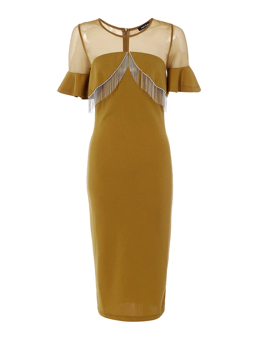 Robe à Frange Argentée - Moutarde 4 Robe à Frange Argentée - Moutarde – Image 2