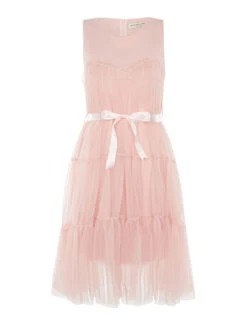 Robe Longue Unie à Voile Doublé Et Ceinturée - Rose