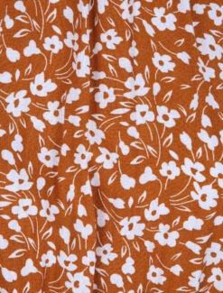 Robe Cintrée Imprimé Petites Fleurs à Col Américain - Camel -DADA Vetements Magasin GAO 1911 3