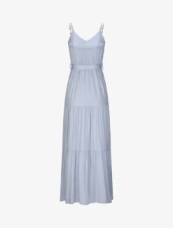 Robe Longue Empire Unie à Bretelles à Perles - Bleu Clair -DADA Vetements Magasin GAO 1925 2