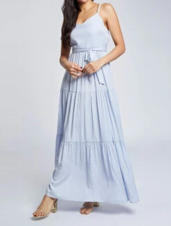 Robe Longue Empire Unie à Bretelles à Perles - Bleu Clair -DADA Vetements Magasin GAO 1925 8