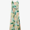 Robe Longue Imprimé Feuilles Tropicales à Bretelles En Cordelettes - Vert Anis -DADA Vetements Magasin GAO 1947 1