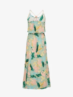 Robe Longue Imprimé Feuilles Tropicales à Bretelles En Cordelettes - Vert Anis -DADA Vetements Magasin GAO 1947 2