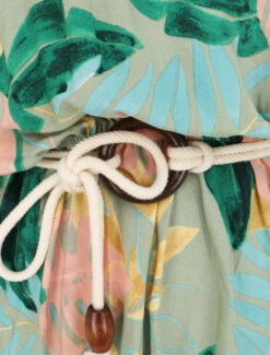 Robe Longue Imprimé Feuilles Tropicales à Bretelles En Cordelettes - Vert Anis -DADA Vetements Magasin GAO 1947 3