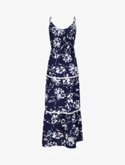 Robe Longue Patineuse Imprimé Fleurs Contrastantes - Bleu -DADA Vetements Magasin GAO 1968 2