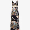 Robe Longue Empire Imprimé Végétal à Bretelles Tressées - Marine -DADA Vetements Magasin GAO 2053 1