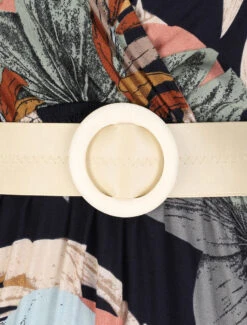 Robe Longue Empire Imprimé Végétal à Bretelles Tressées - Marine -DADA Vetements Magasin GAO 2053 3