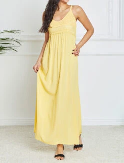 Robe Longue Empire Unie à Buste En Crochet - Jaune -DADA Vetements Magasin GAO 2112 8