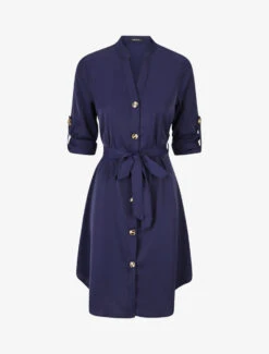 Robe Chemise à Manches Longues Et Boutons - Marine