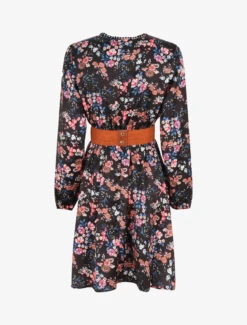 Robe Satinée Fleuri Col Cache-coeur - Noir -DADA Vetements Magasin GAO 2314 2