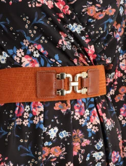 Robe Satinée Fleuri Col Cache-coeur - Noir -DADA Vetements Magasin GAO 2314 3