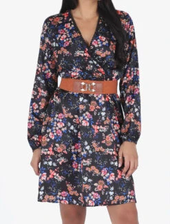 Robe Satinée Fleuri Col Cache-coeur - Noir -DADA Vetements Magasin GAO 2314 8