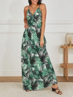 Robe Longue Imprimé Feuillage Et Col à Nouer - Blanc -DADA Vetements Magasin GAO 2353 8